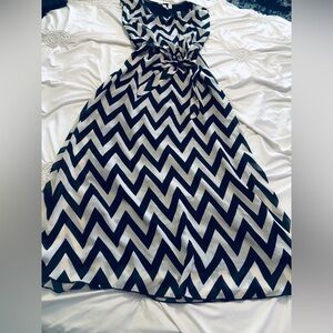 Taupe & black Chevron Maxi Dress with waist tie